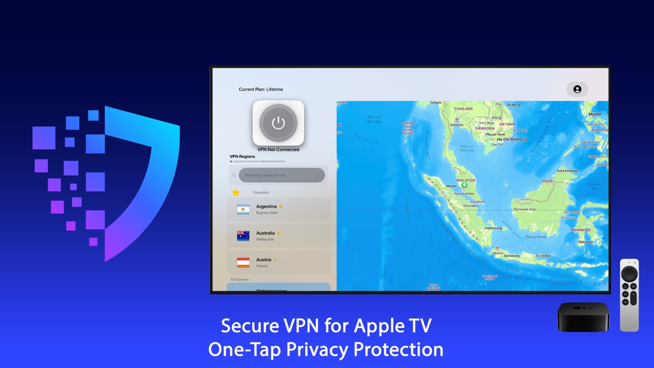 RealVPN on Apple TV main screen